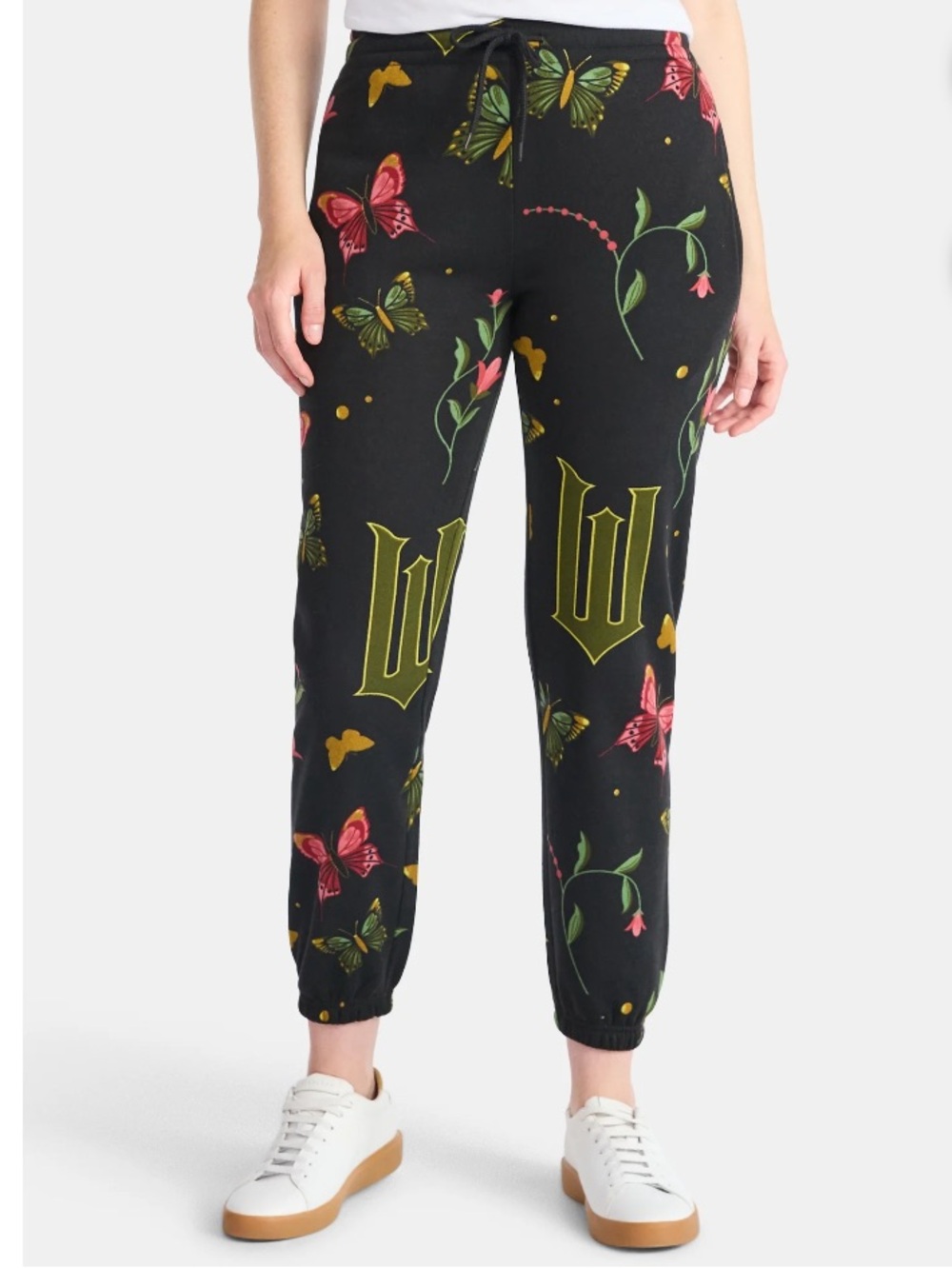 Wicked Book/Movie Jogger Pants Women’s Small Butterfly Floral Graphic Black